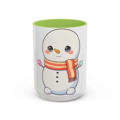 Kawaii Snowman Christmas Mug, Cute Holiday Accent Coffee Mug