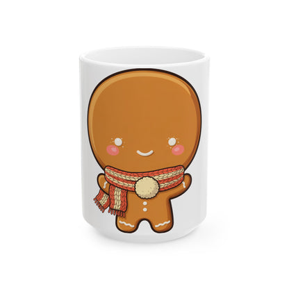 Gingerbread Man Christmas Mug, Cute Holiday Ceramic Coffee Cup