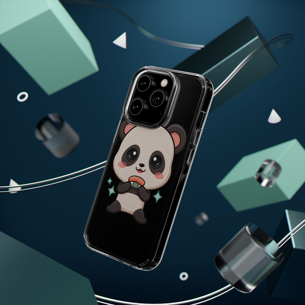 Kawaii Panda Sushi Phone Case, Clear Impact-Resistant Case
