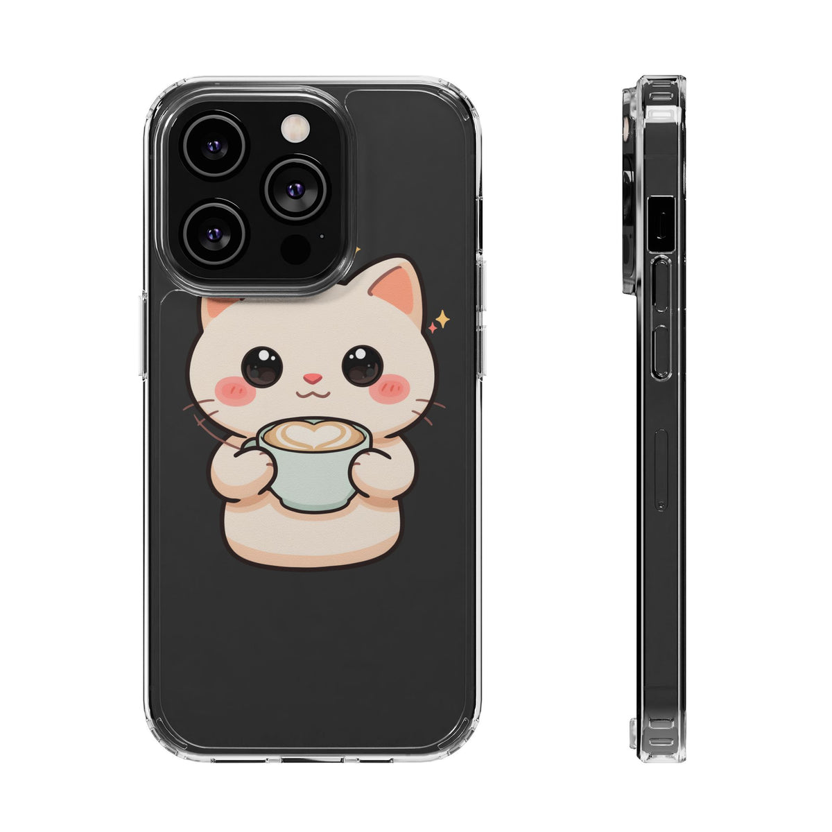 Kawaii Cat Latte Phone Case, Clear Impact-Resistant