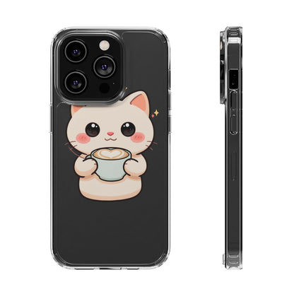 Kawaii Cat Latte Phone Case, Clear Impact-Resistant