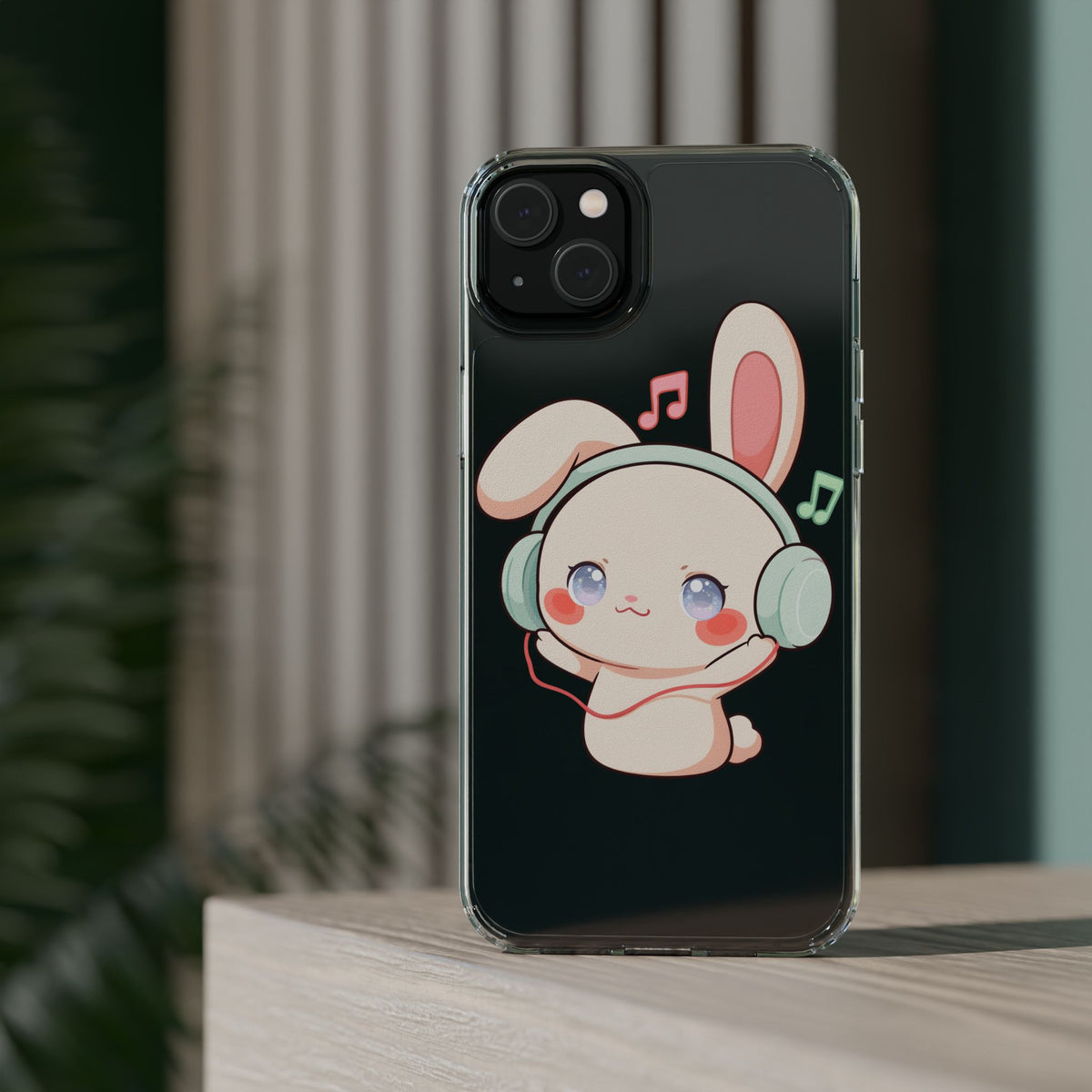Kawaii Bunny Phone Case, Cute Music Lover Gift
