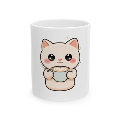 Kawaii Cat Latte Mug, Cute Chibi Coffee Lover Gift
