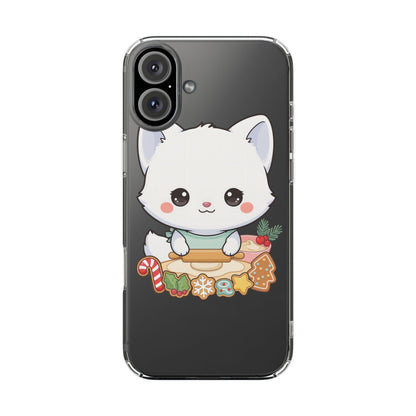 Christmas Fox Clear Phone Case, Kawaii Cookie Baker