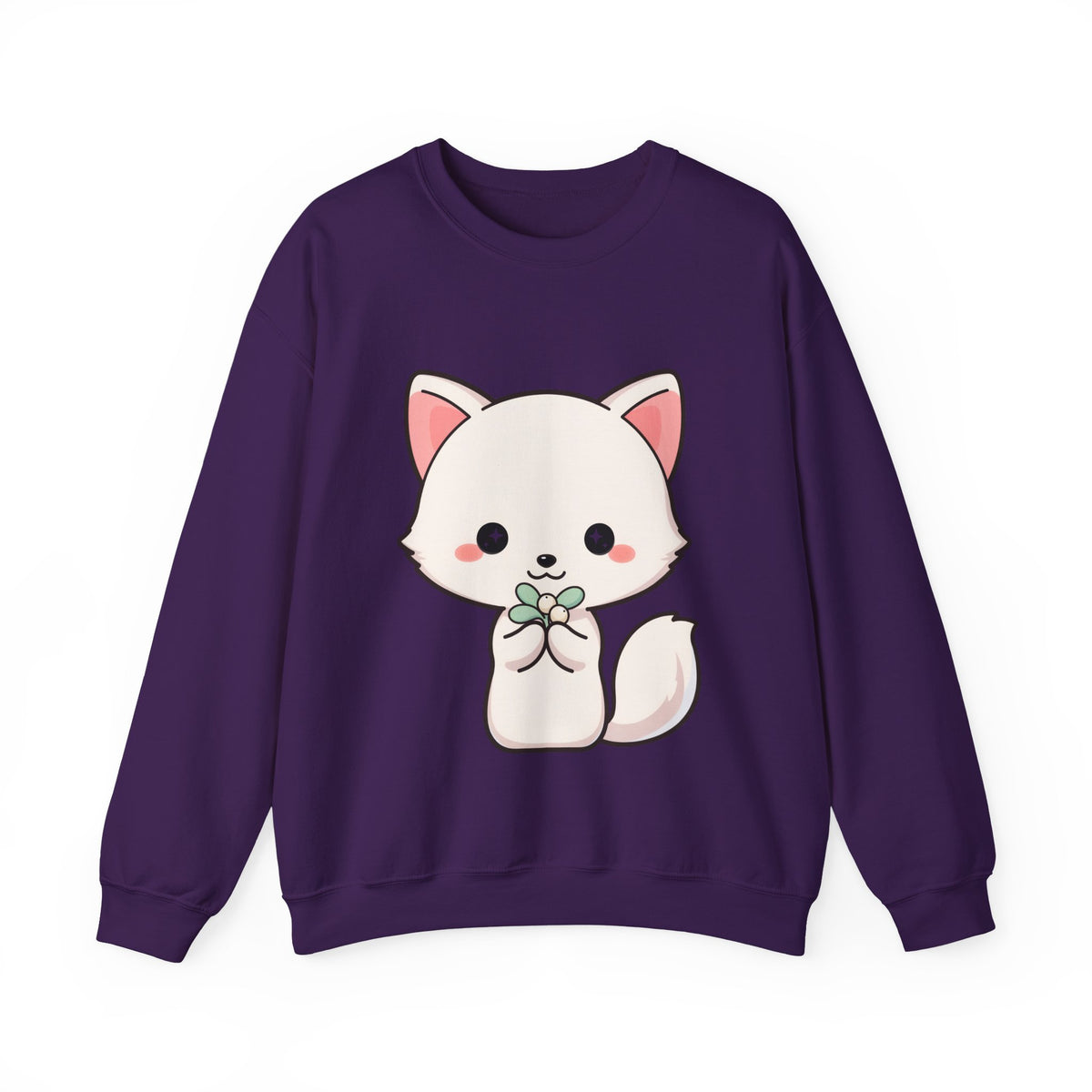 Kawaii Arctic Fox Sweatshirt, Cute Mistletoe Holiday Crewneck