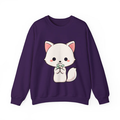 Kawaii Arctic Fox Sweatshirt, Cute Mistletoe Holiday Crewneck