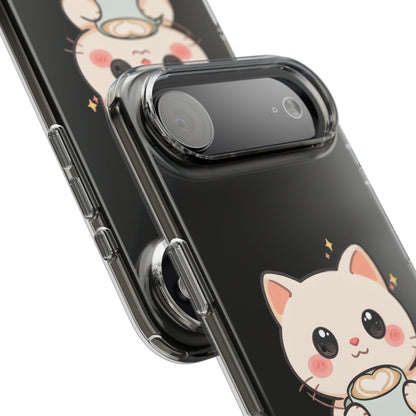 Kawaii Cat Latte Phone Case, Clear Impact-Resistant