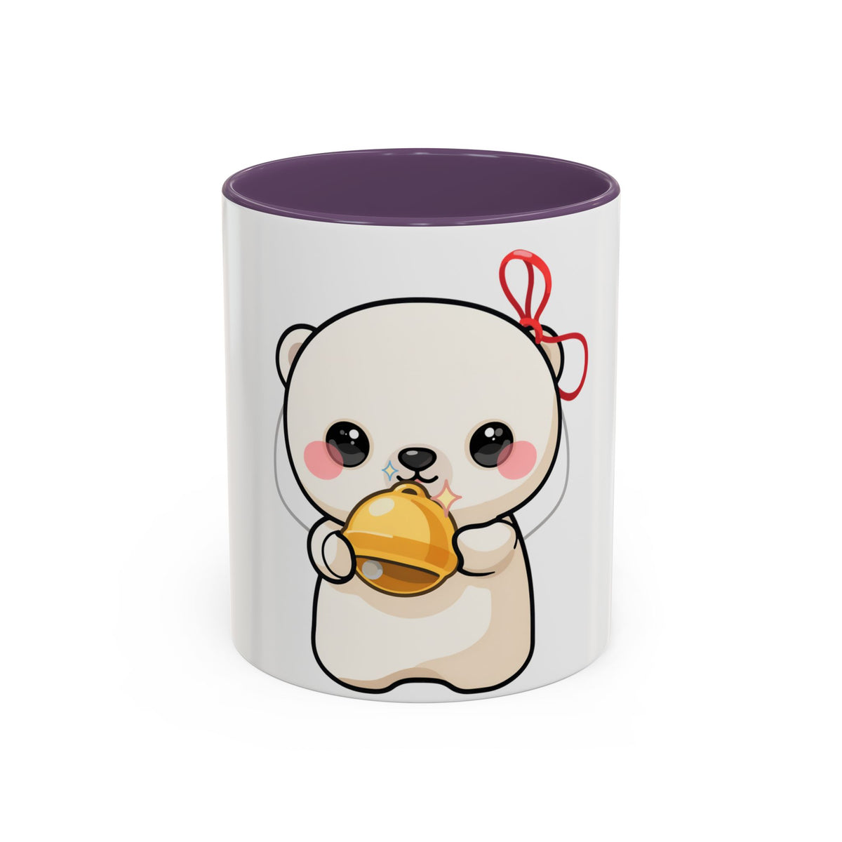 Kawaii Polar Bear Mug, Cute Jingle Bell Accent Coffee Cup