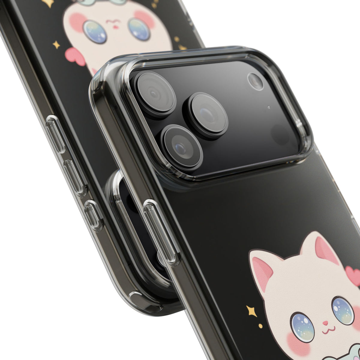 Kawaii Gamer Cat Clear Phone Case for Gaming Fans