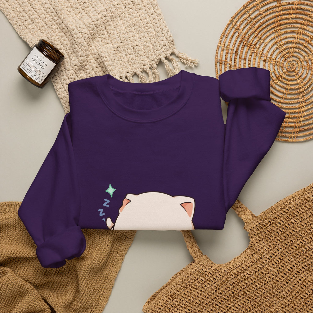 Kawaii Sleeping Cat Sweatshirt, Cozy Cloud Cat Crewneck