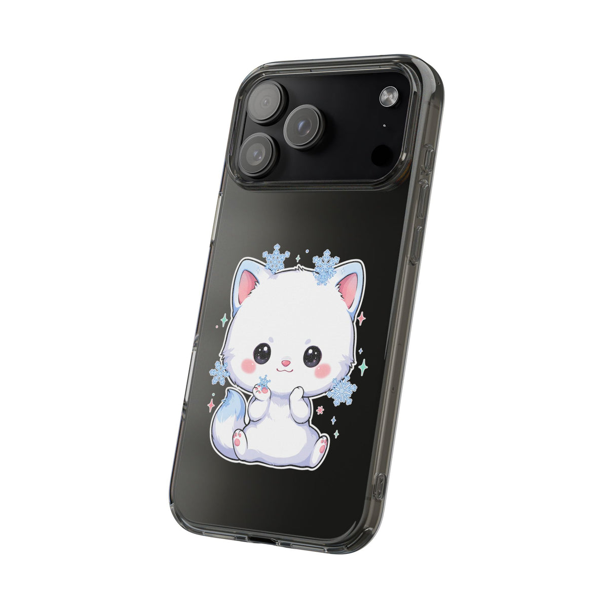 Kawaii Arctic Fox Phone Case, Cute Snowflake Clear Case