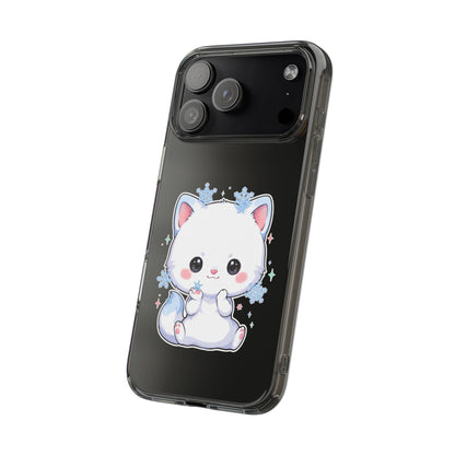 Kawaii Arctic Fox Phone Case, Cute Snowflake Clear Case