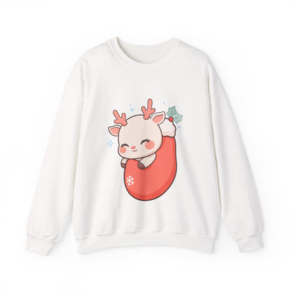 Christmas Reindeer Sweatshirt, Kawaii Stocking Holiday Gift