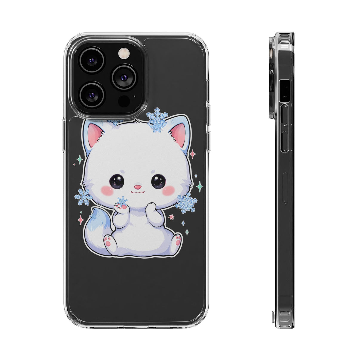 Kawaii Arctic Fox Phone Case, Cute Snowflake Clear Case
