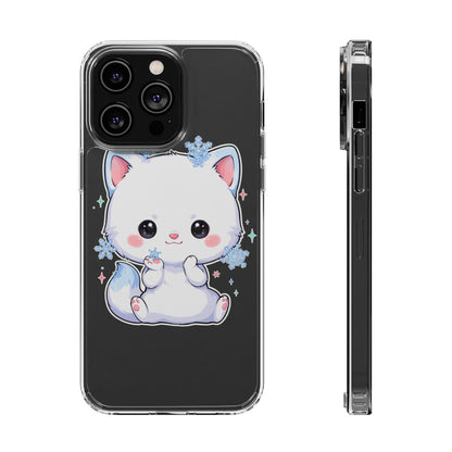 Kawaii Arctic Fox Phone Case, Cute Snowflake Clear Case