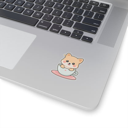 Kawaii Shiba Inu Sticker in a Teacup for Cozy Cheer