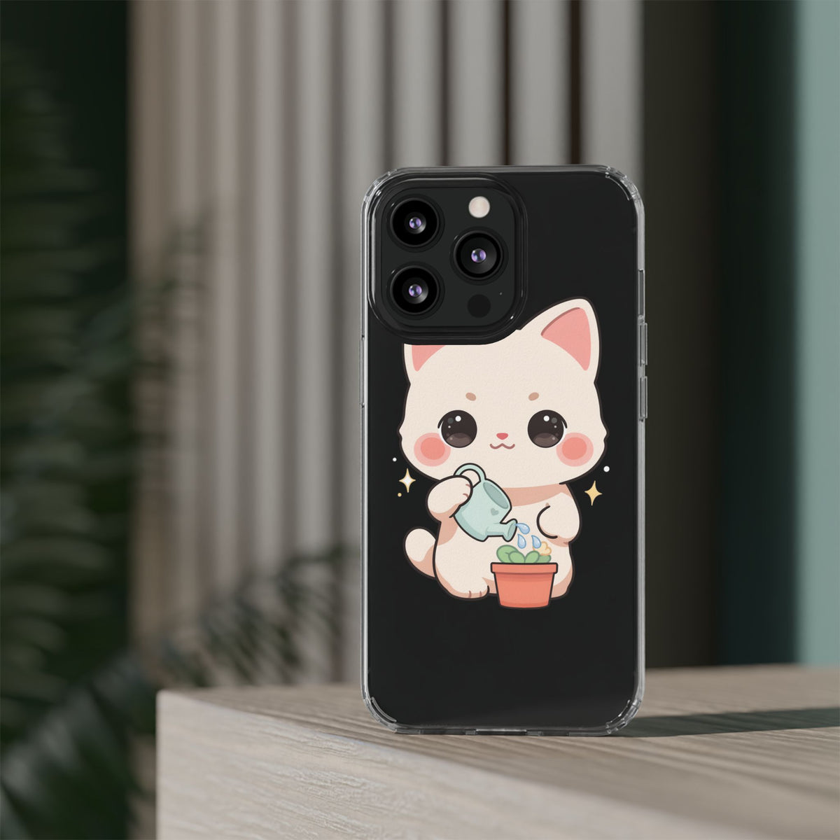 Kawaii Cat Phone Case, Cute Plant Lover Gift