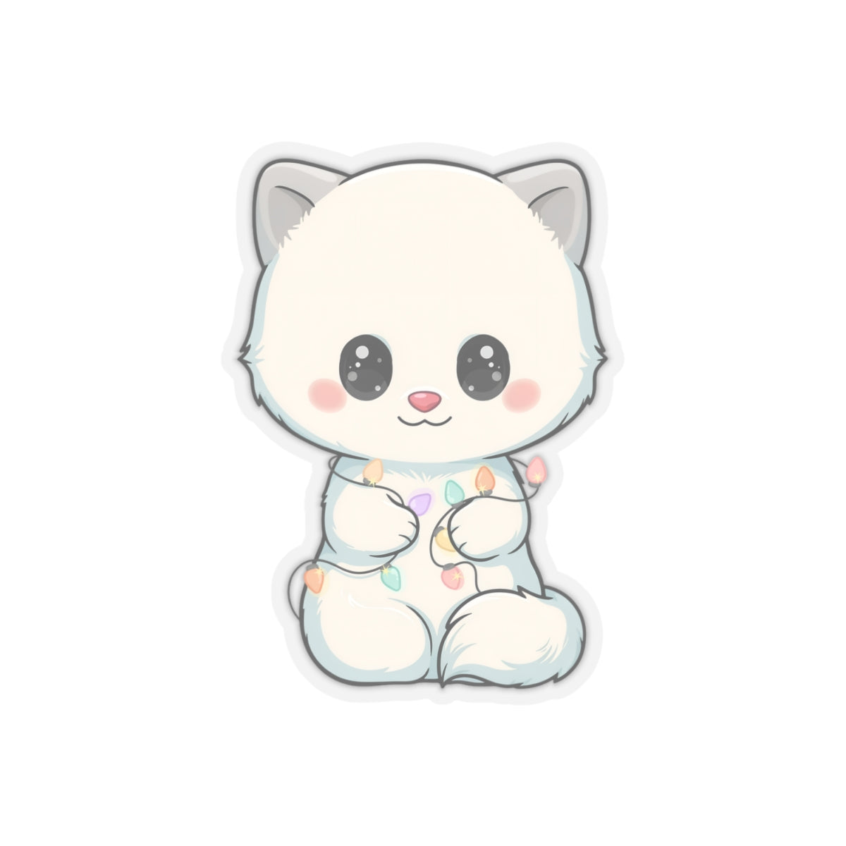 Kawaii Arctic Fox Sticker with Fairy Lights