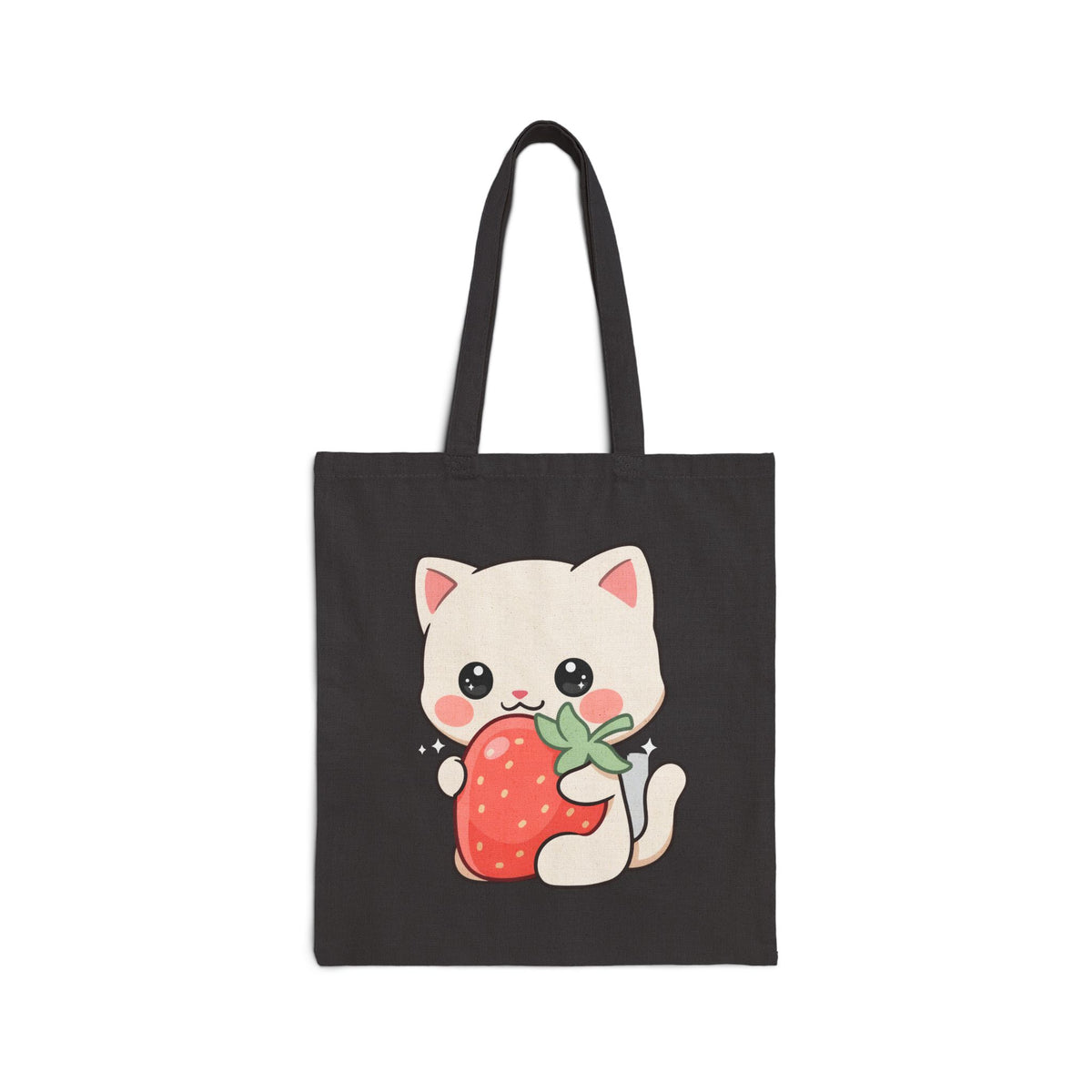 Kawaii Cat Strawberry Tote Bag – Cute Canvas Carryall