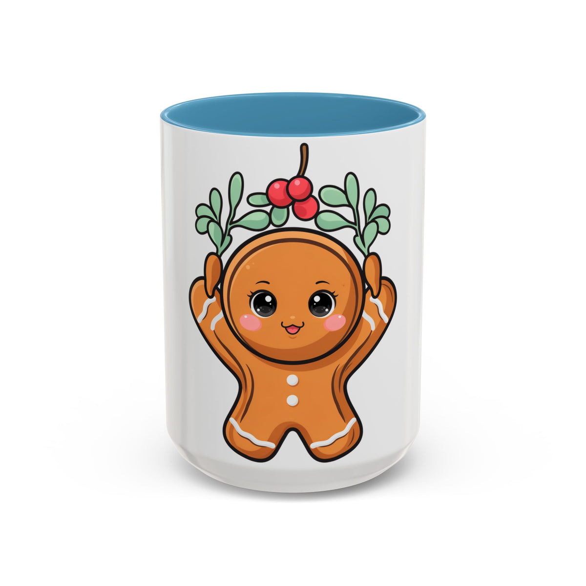 Kawaii Gingerbread Mug with Mistletoe | Christmas Accent Mug