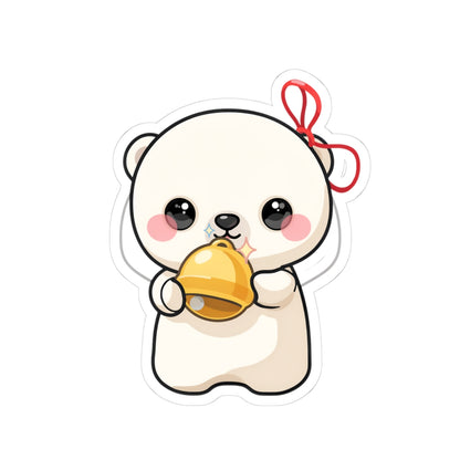 Kawaii Polar Bear Sticker, Cute Jingle Bell Cub