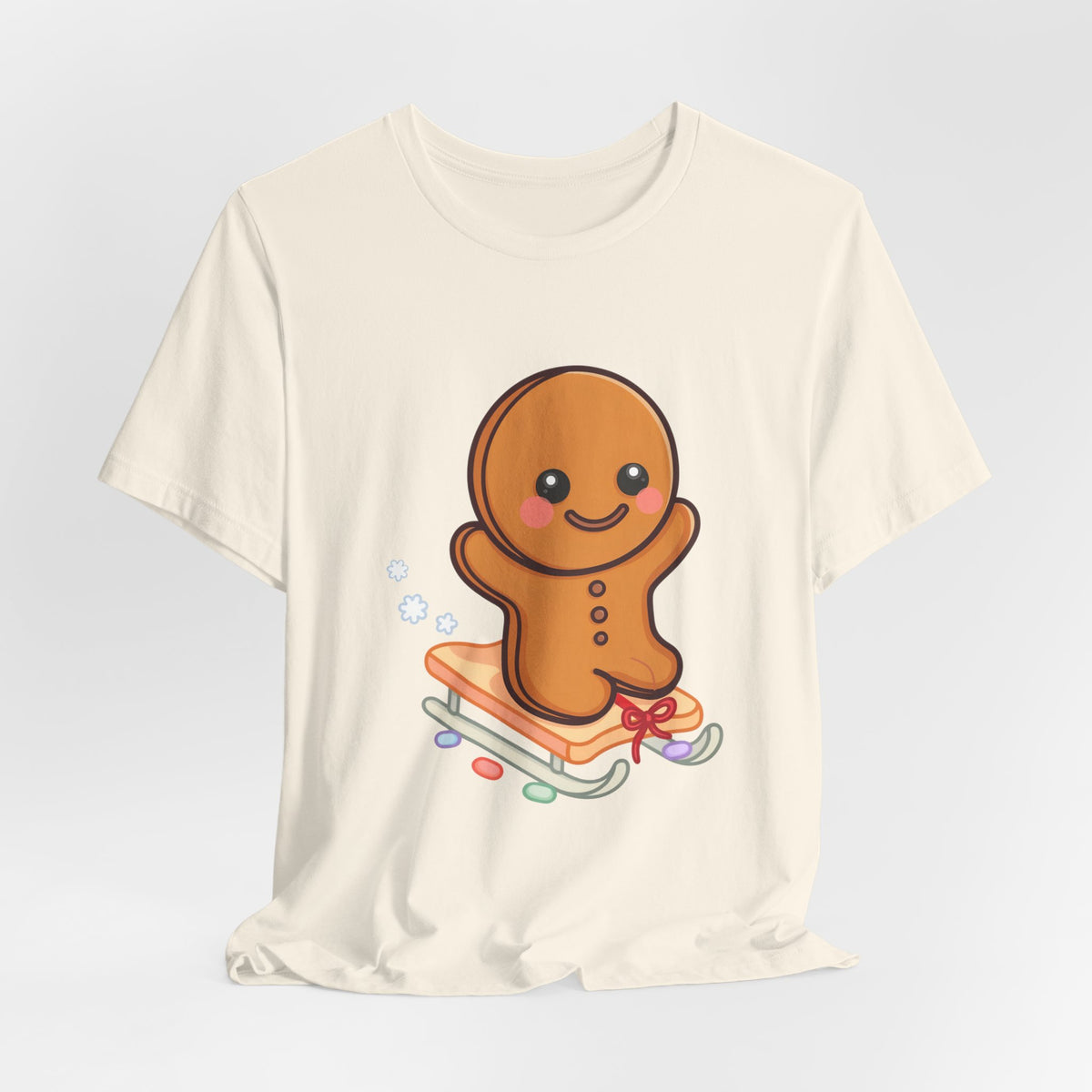 Gingerbread Man T-Shirt – Kawaii Holiday Sledding