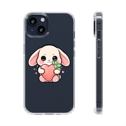 Kawaii Bunny Strawberry Phone Case, Clear Impact-Resistant