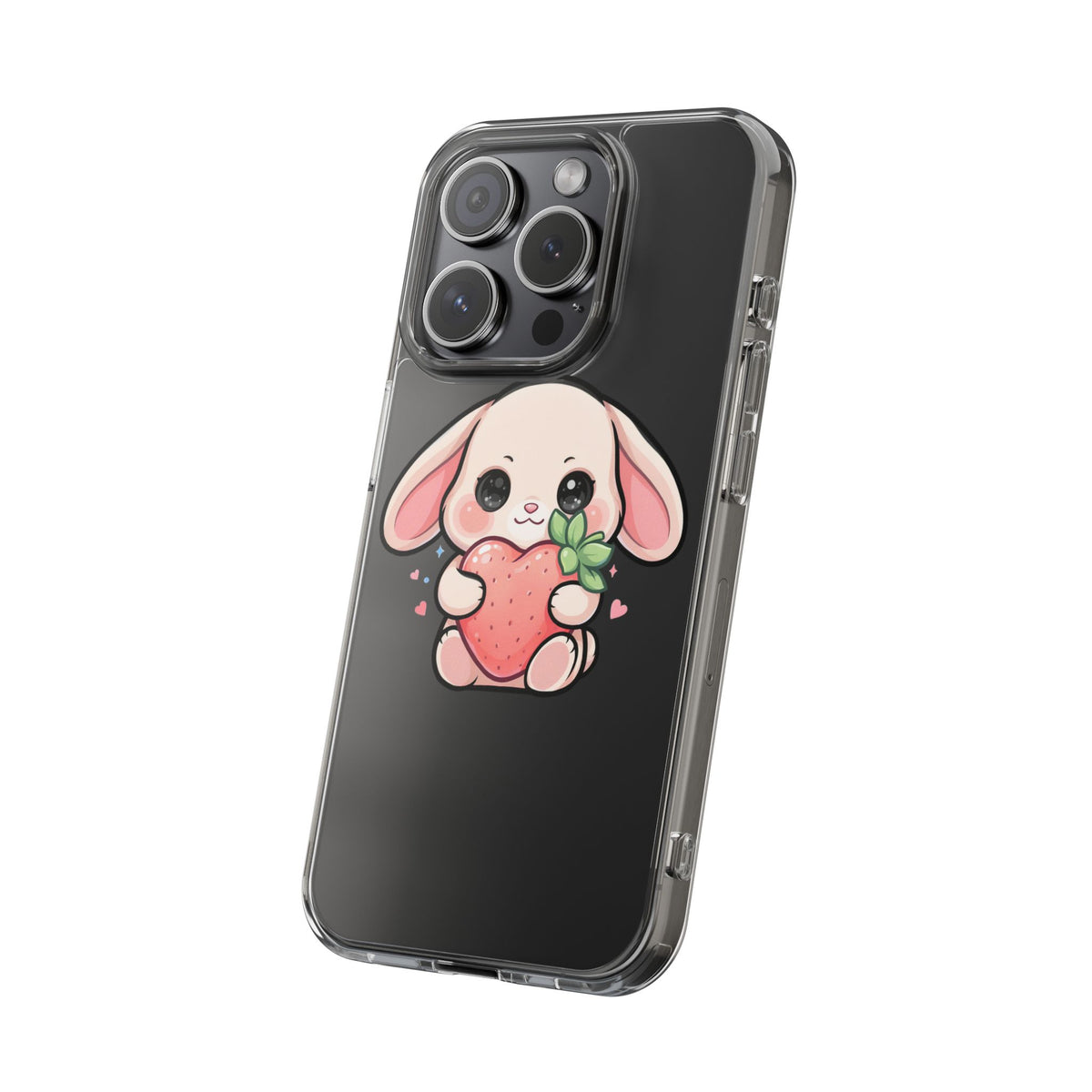 Kawaii Bunny Strawberry Phone Case, Clear Impact-Resistant
