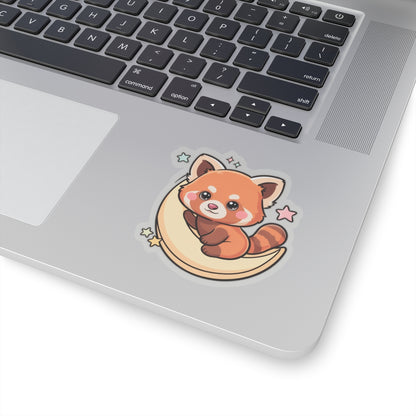 Red Panda Moon Sticker, Cute Kawaii Kiss-Cut Vinyl