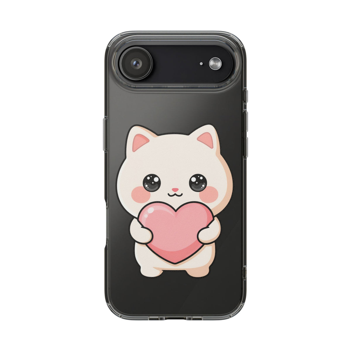 Kawaii Cat Phone Case with Heart, Clear Impact-Resistant