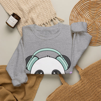 Kawaii Panda Music Sweatshirt, Cute Headphone Panda Crewneck