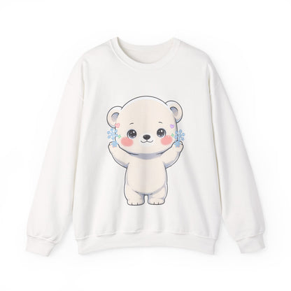 Kawaii Polar Bear Sweatshirt, Cute Snowflake Crewneck