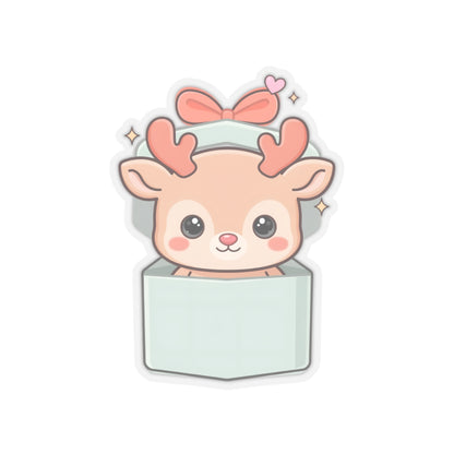 Kawaii Reindeer Sticker, Cute Christmas Gift Box Decal