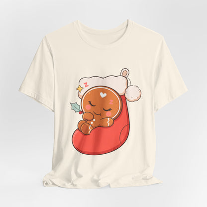 Sleeping Gingerbread Man Christmas T-Shirt, Kawaii Holiday Tee