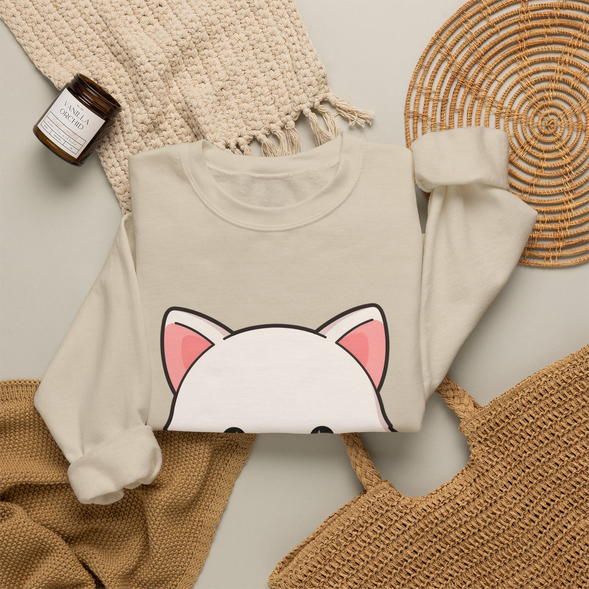 Kawaii Arctic Fox Sweatshirt, Cute Mistletoe Holiday Crewneck