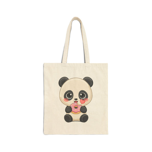 Kawaii Panda Donut Tote Bag, Cute Cotton Canvas Gift