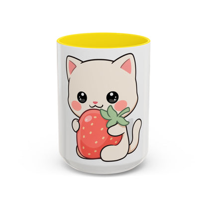 Kawaii Cat Strawberry Accent Coffee Mug