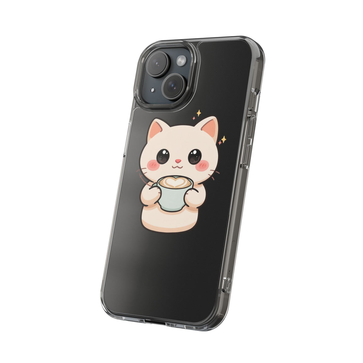 Kawaii Cat Latte Phone Case, Clear Impact-Resistant