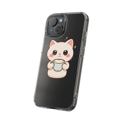 Kawaii Cat Latte Phone Case, Clear Impact-Resistant