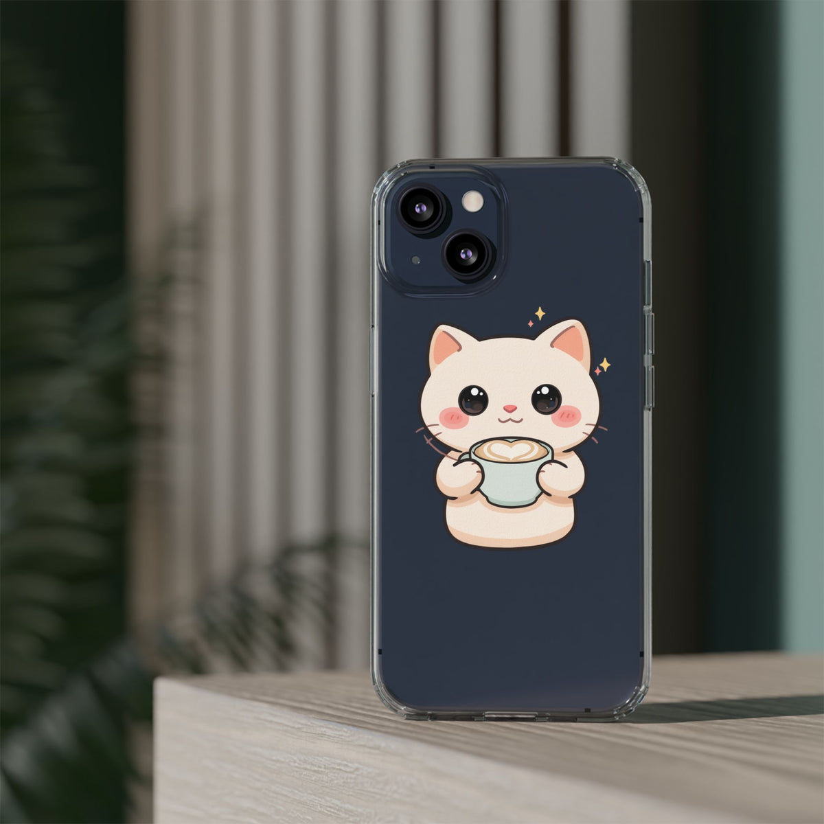 Kawaii Cat Latte Phone Case, Clear Impact-Resistant