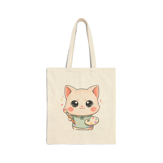 Kawaii Cat Artist Tote Bag for Creative Cat Lovers