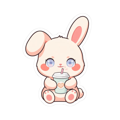 Kawaii Bunny Latte Sticker for Cozy Coffee Lovers