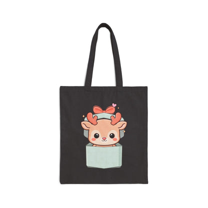 Kawaii Reindeer Christmas Tote Bag, Cute Holiday Gift