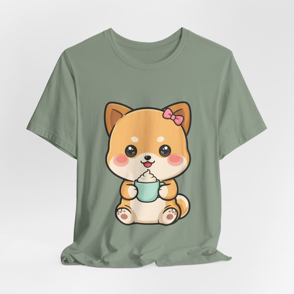 Kawaii Shiba Inu Coffee T-Shirt, Cute Latte Lover Tee