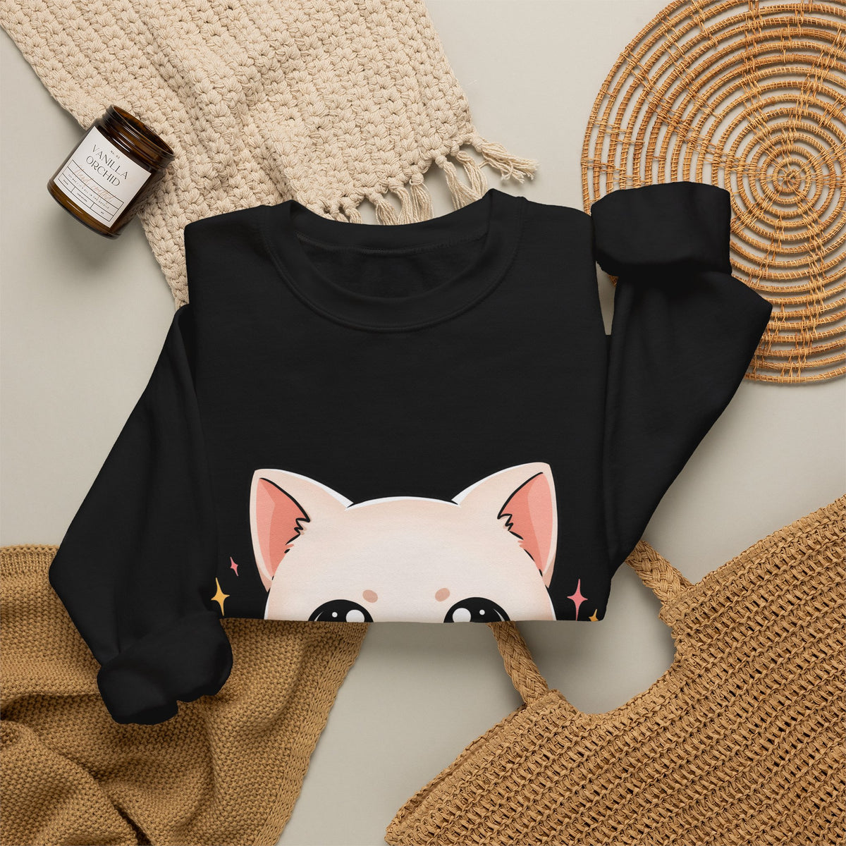 Kawaii Artist Cat Sweatshirt, Cute Creative Cat Lover Gift