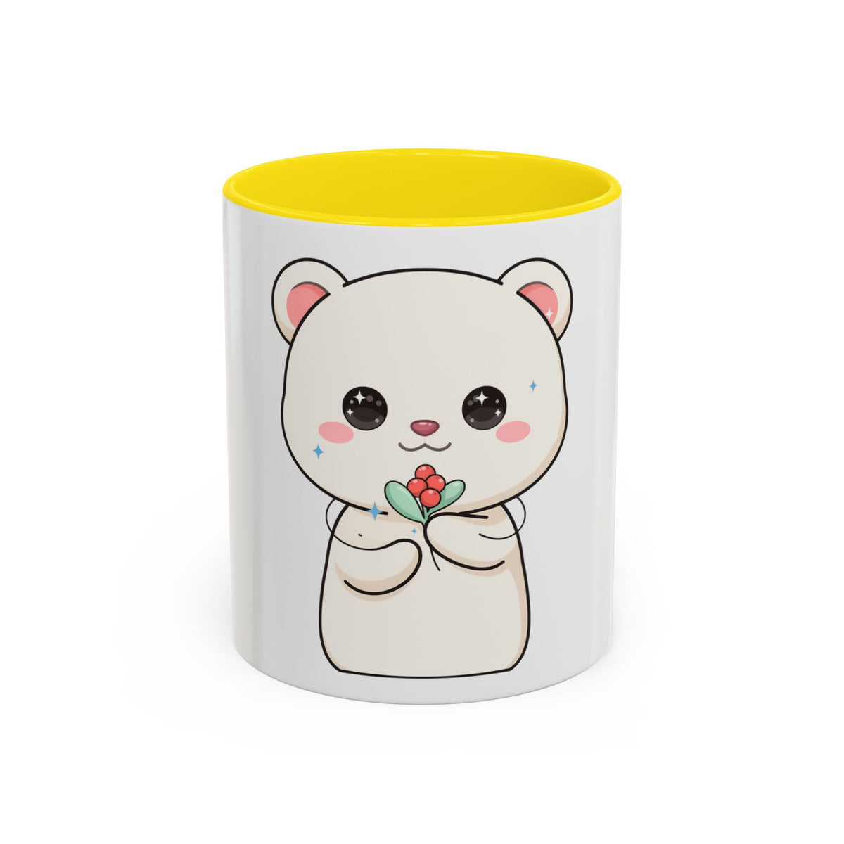 Kawaii Polar Bear Christmas Mug with Mistletoe