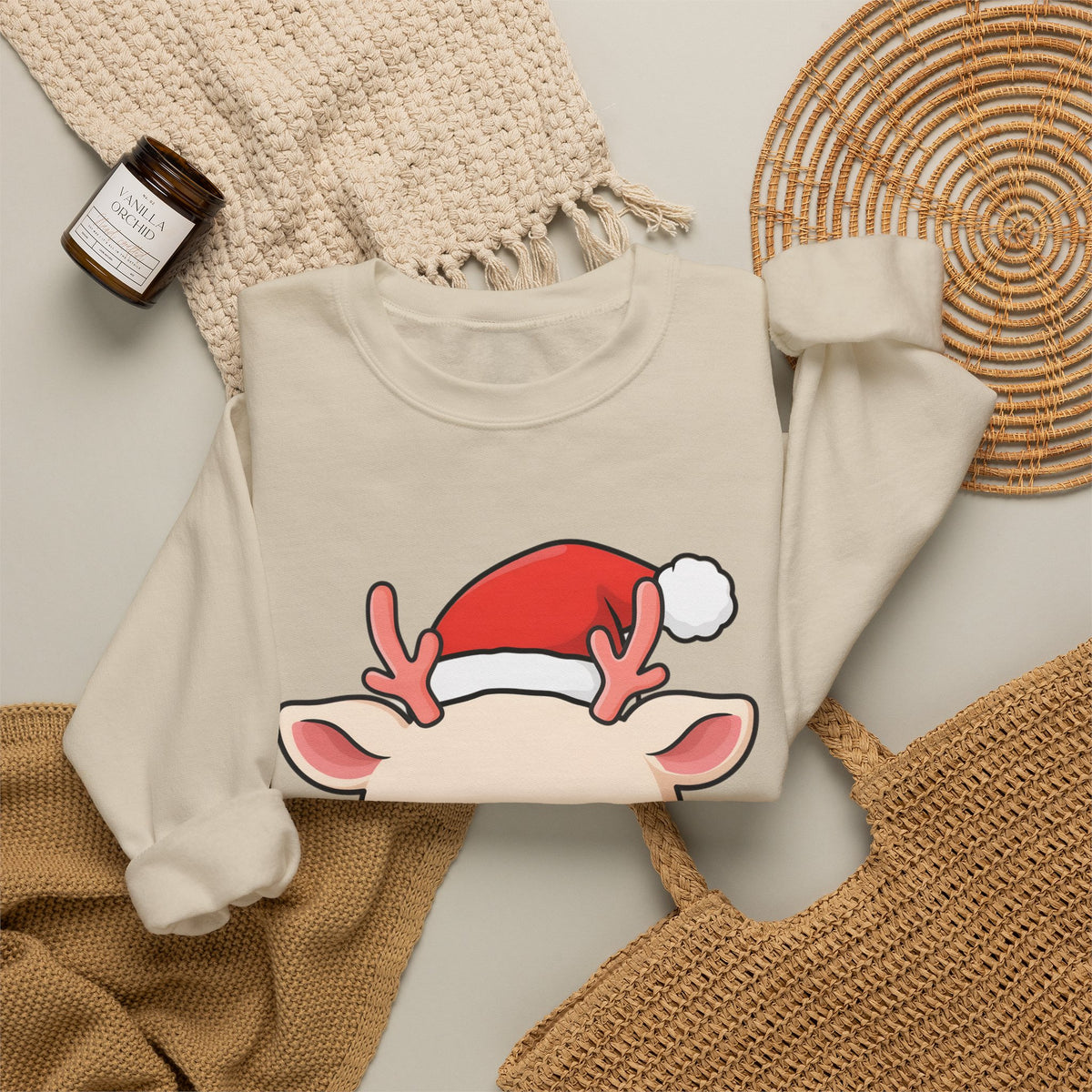 Kawaii Reindeer Christmas Sweatshirt, Cute Holiday Crewneck