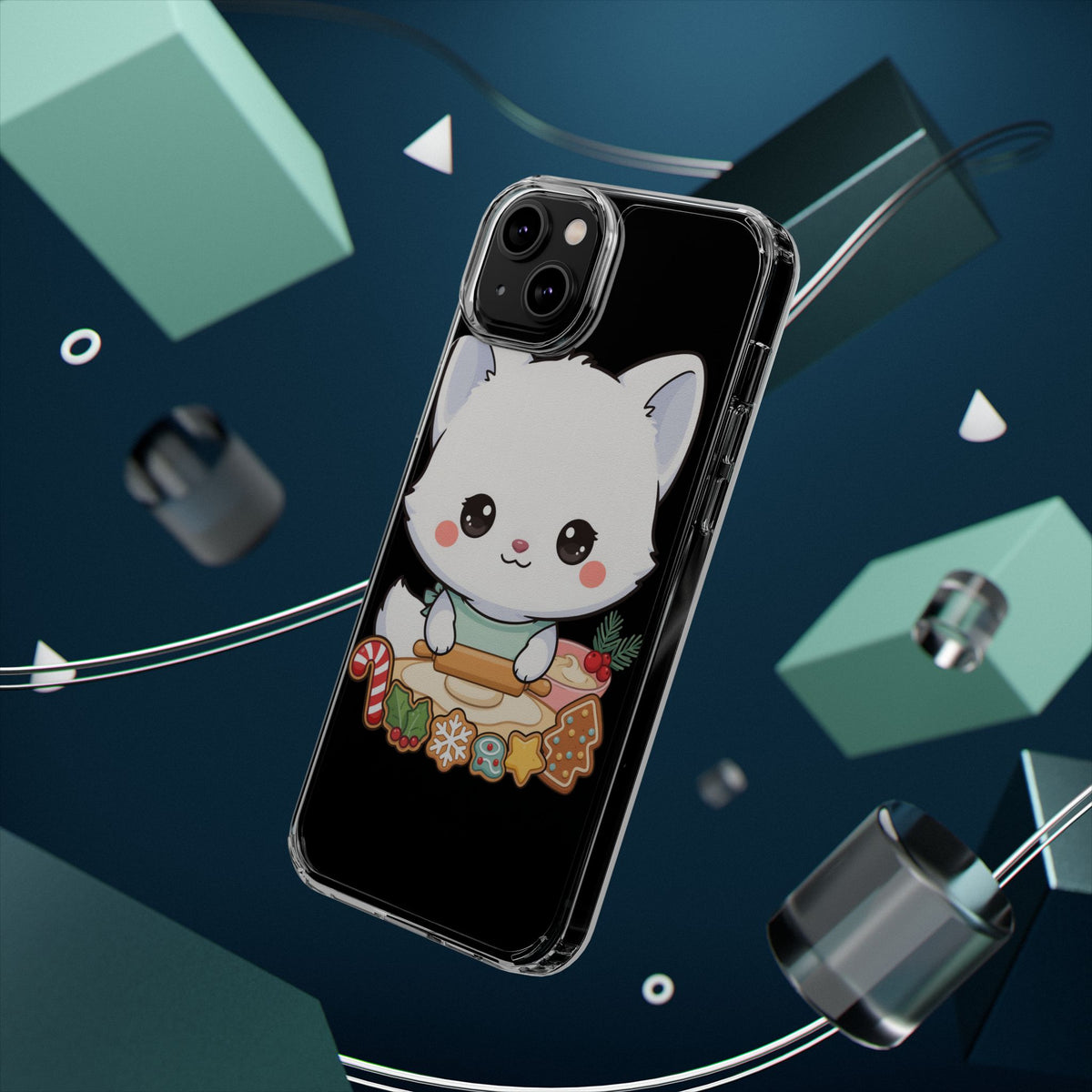 Christmas Fox Clear Phone Case, Kawaii Cookie Baker