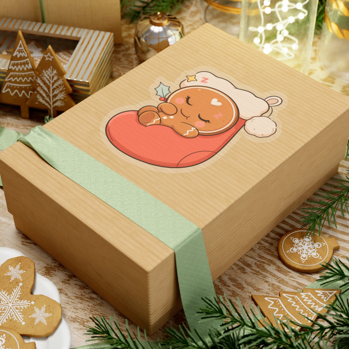 Sleeping Gingerbread Man Christmas Sticker