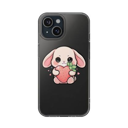 Kawaii Bunny Strawberry Phone Case, Clear Impact-Resistant